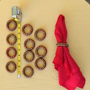 12 Napkin Rings VINTAGE Red Green & sparkly gold holiday excellent condition